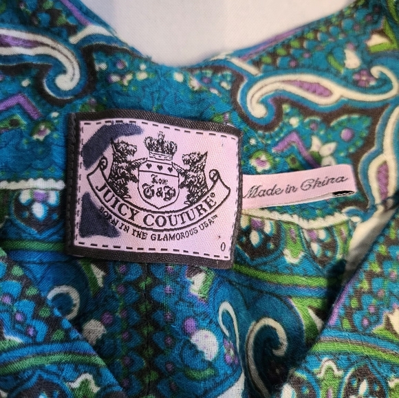 Juicy Couture Green and Blue Puff Sleeve Dress - Picture 2 of 5